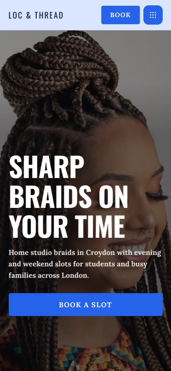 Loc & Thread, a booking site built by the AI builder