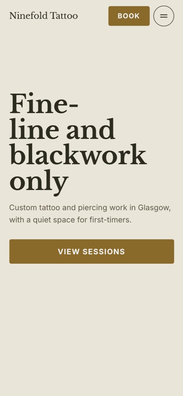 Ninefold Tattoo, a booking site built by the AI builder