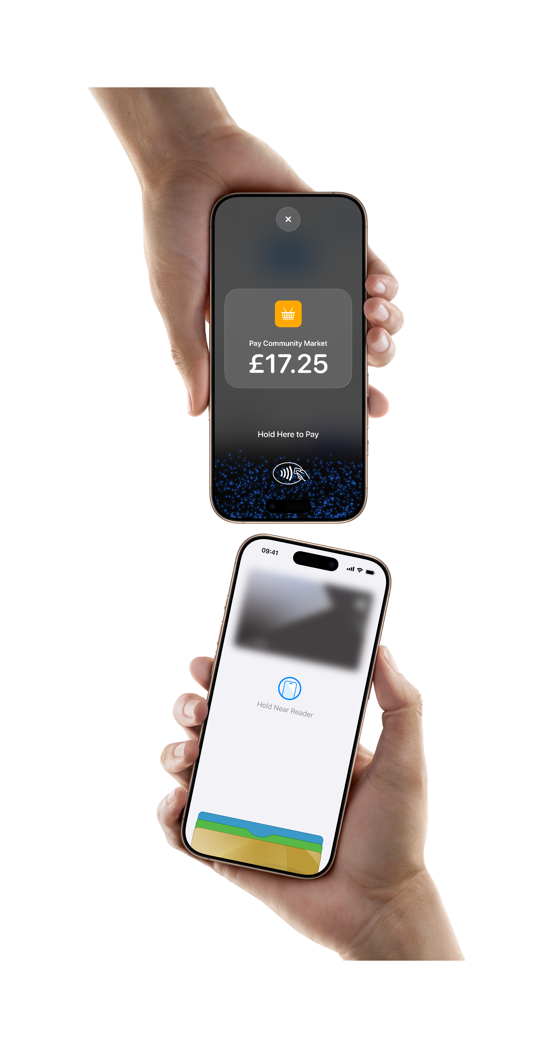One iPhone tapped against another to make an Apple Pay payment using Tap to Pay on iPhone.